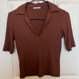 Reformation Knit Short-Sleeve Top, XS, brown